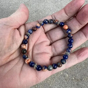 Orange Sodalite, Orange and Blue Orange Jade Stretch Bracelets, Unisex Bracelets